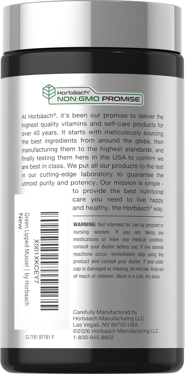 Horbäach Mejillón de Labios Verdes, 120 Cápsulas - Polvo Freeze-Dried de Nueva Zelanda