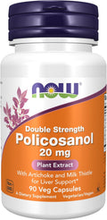 NOW Foods Policosanol 20 mg, doble concentración, 90 cápsulas veganas
