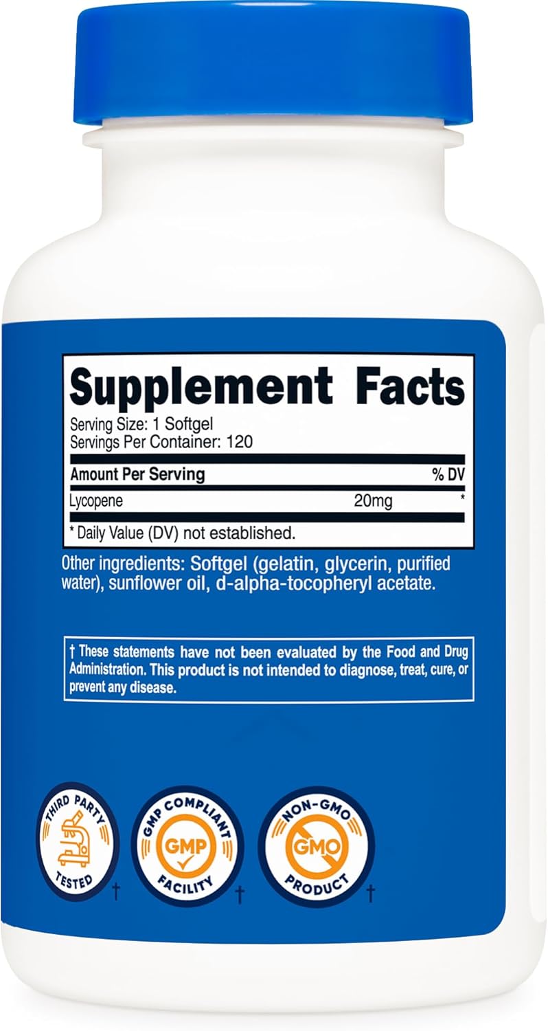 Nutricost Licopeno (20mg) 120 Cápsulas Blandas - Sin Gluten, No OGM