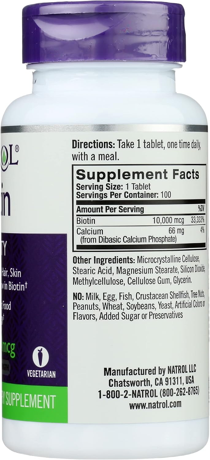 Natrol Biotina Máxima 10000 mcg, 100 comprimidos
