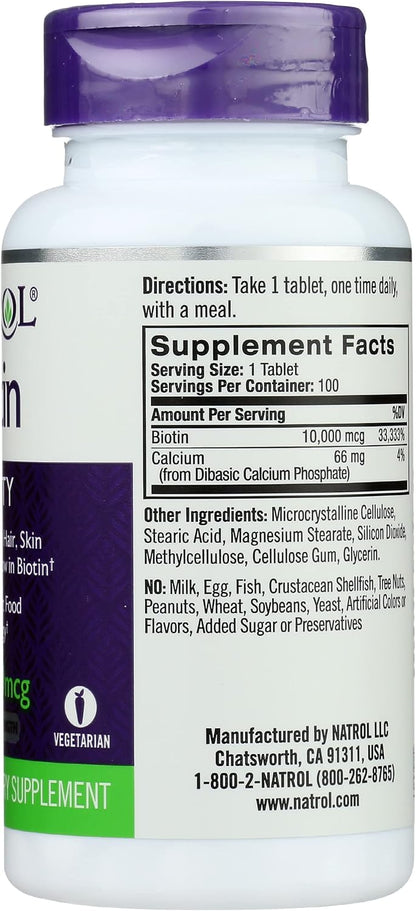 Natrol Biotin Max 10000 mcg, 100 comprimidos – La biotina contribuye al metabolismo energético normal. – Image 6