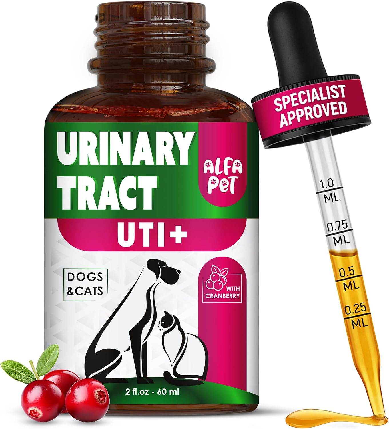 Complemento Urinario con Arándano para Perros y Gatos - Gotas para el Apoyo Renal y Vesical - 60 ml