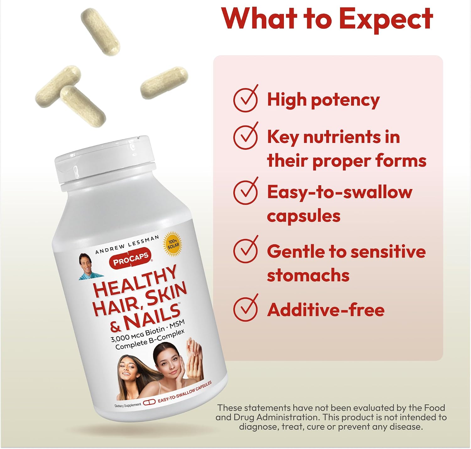 ANDREW LESSMAN Healthy Hair, Skin and Nails - 240 Cápsulas con Biotina 3000 mcg y Complejo B