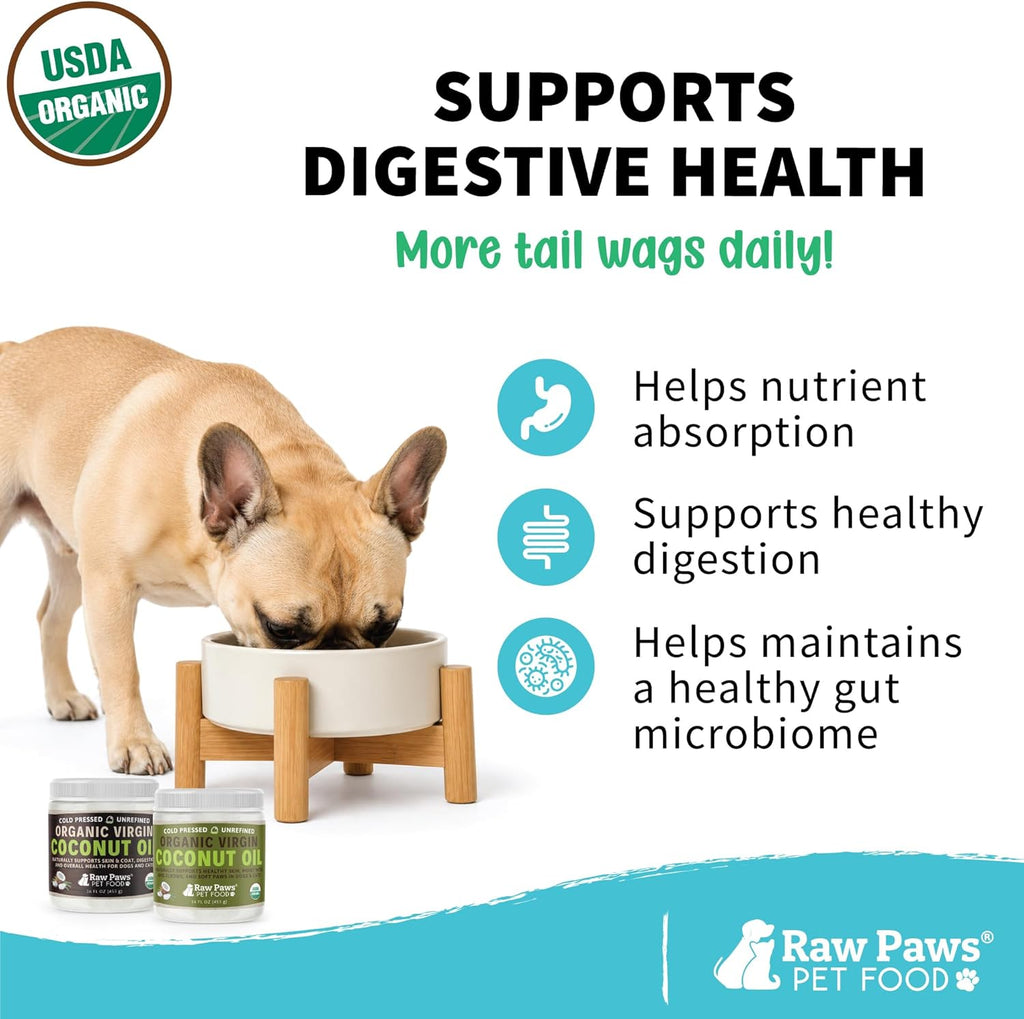 Raw Paws Aceite de Coco Virgen Orgánico para Perros y Gatos, 236 ml – Apoya el Sistema Inmunológico, Digestión, Salud Oral, Tiroides – Alivio Natural de Alergias para Perros – Alivio de Bolas de Pelo