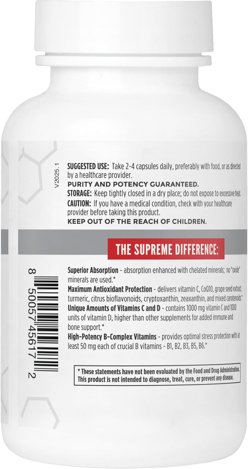 NBI Supreme Daily Multivitamin - Complejo Multivitamínico y Mineral para Hombres y Mujeres - 120 Cápsulas Vegetales