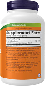 NOW Foods Eleuthero (Eleutherococcus senticosus) 500 mg - 250 Cápsulas Veganas