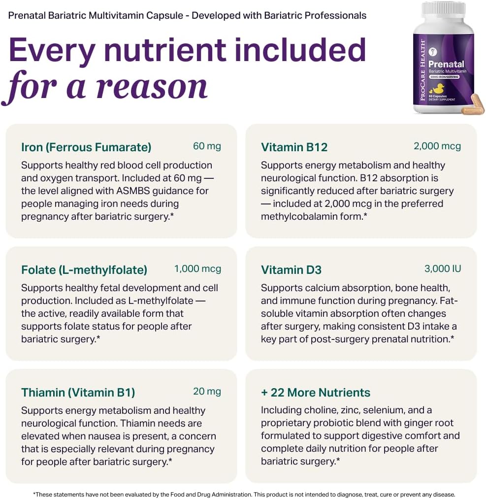 ProCare Health Vitaminas Prenatales Bariátricas con Hierro (60 Cápsulas)