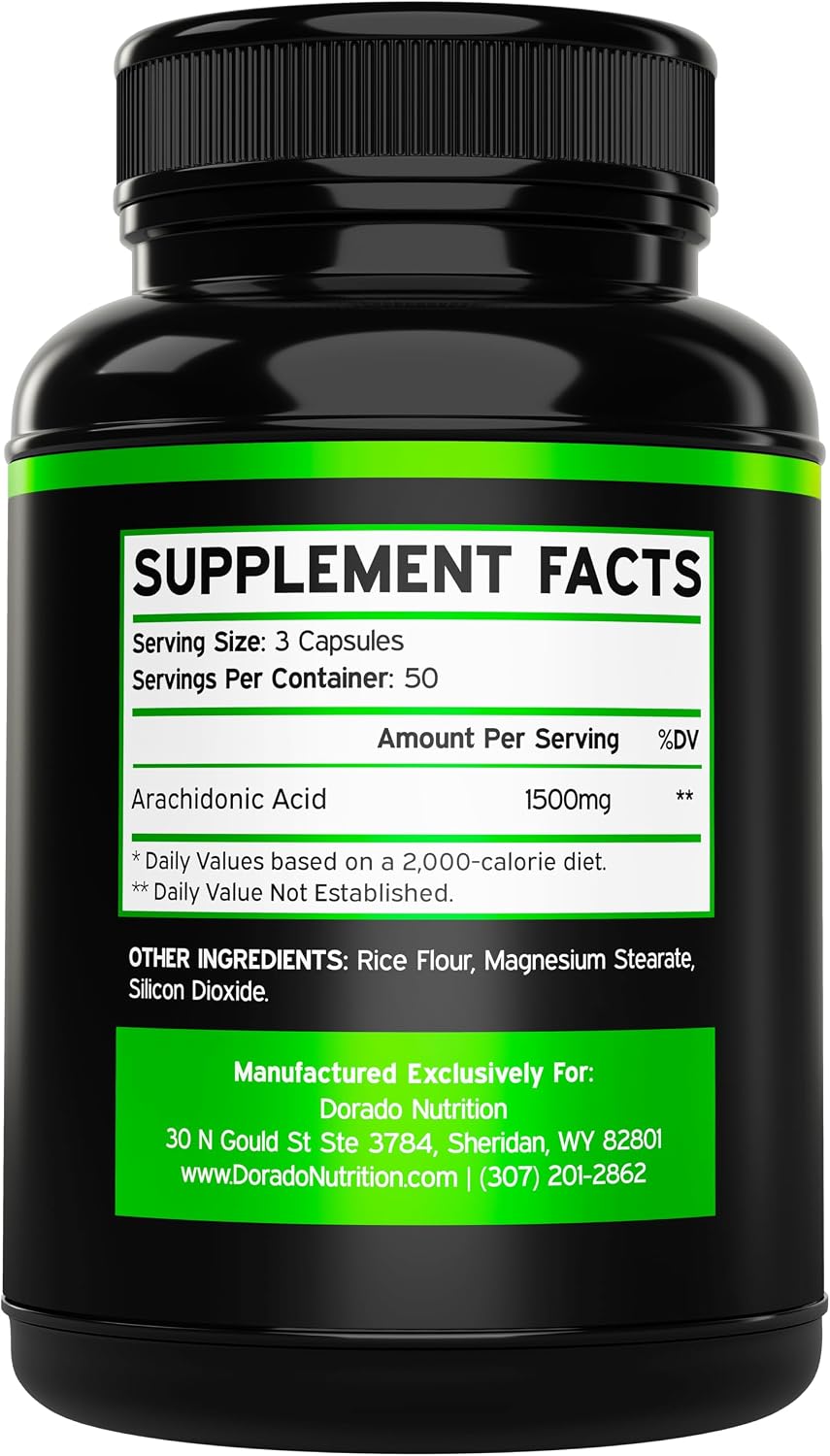 Suplemento de Ácido Araquidónico 1500mg (150 Cápsulas) - Apoyo Muscular y de Fuerza para Hombres y Mujeres - Sin Gluten y No GMO - Probado por Terceros