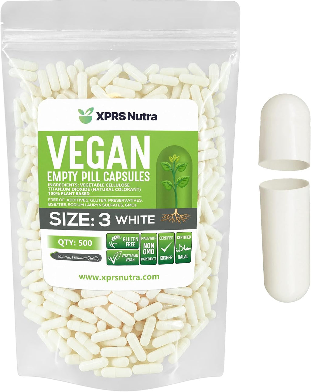 XPRS Nutra Cápsulas Vacías Tamaño 3 - 500 Unidades - Veganas - Vegetarianas - Para Rellenar - DIY - Color Zanahoria Púrpura