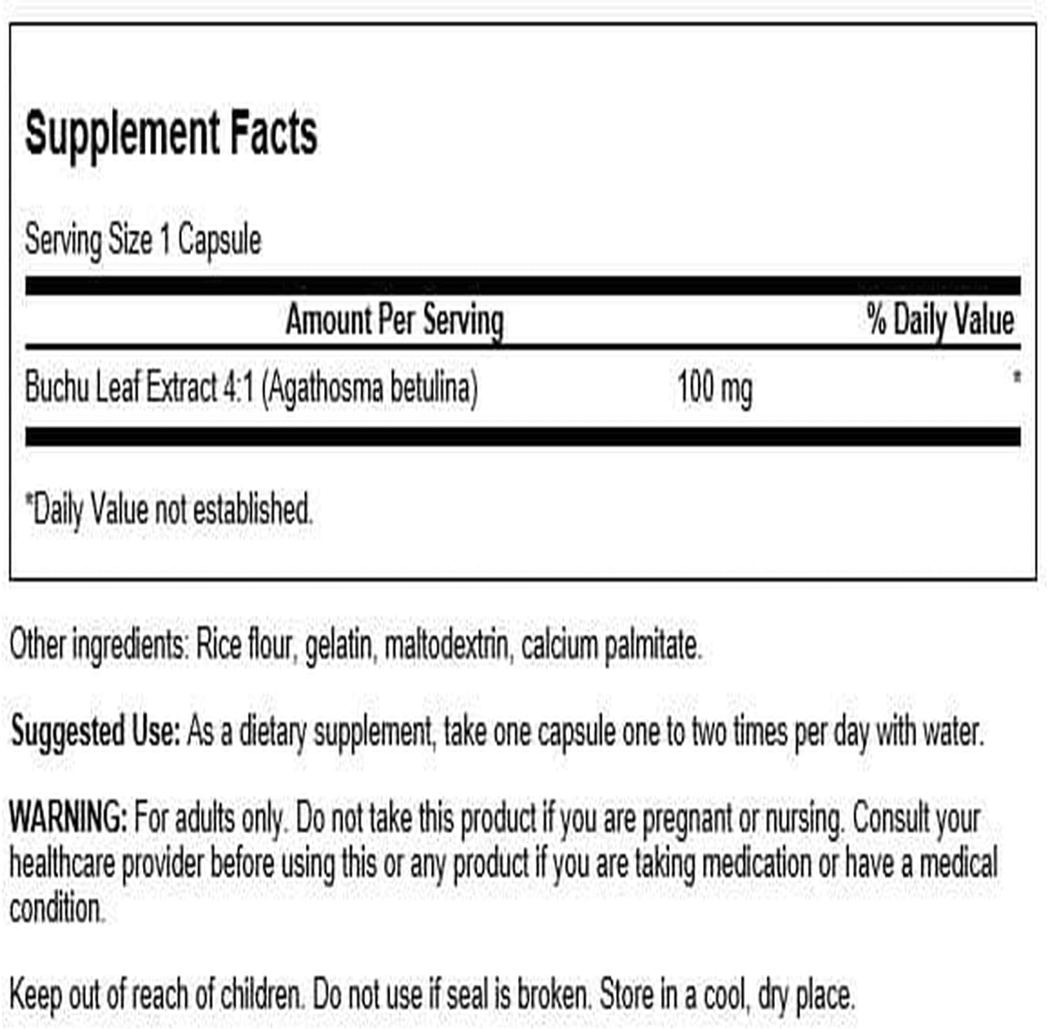 Swanson Buchu Leaf - Extracto 4:1 - Suplemento Herbal - 60 Cápsulas (100 mg)