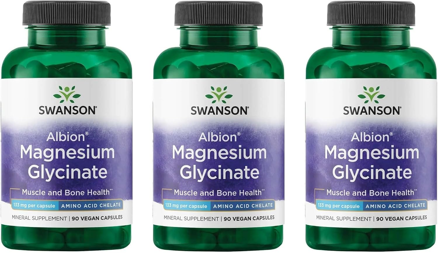 Swanson Albion Magnesium Glycinate - 90 Cápsulas (Pack de 3)