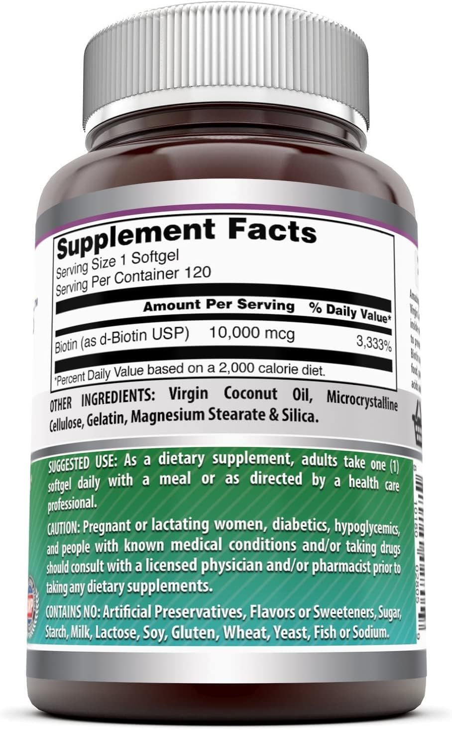 Amazing Formulas Biotina con Aceite de Coco Virgen Extra | 10000 mcg | 120 Cápsulas Blandas (2 Envases)
