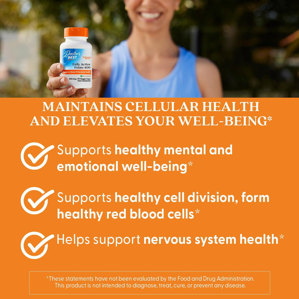 Doctor's Best Folato Activo con Quatrefolic 400 mcg, 90 cápsulas