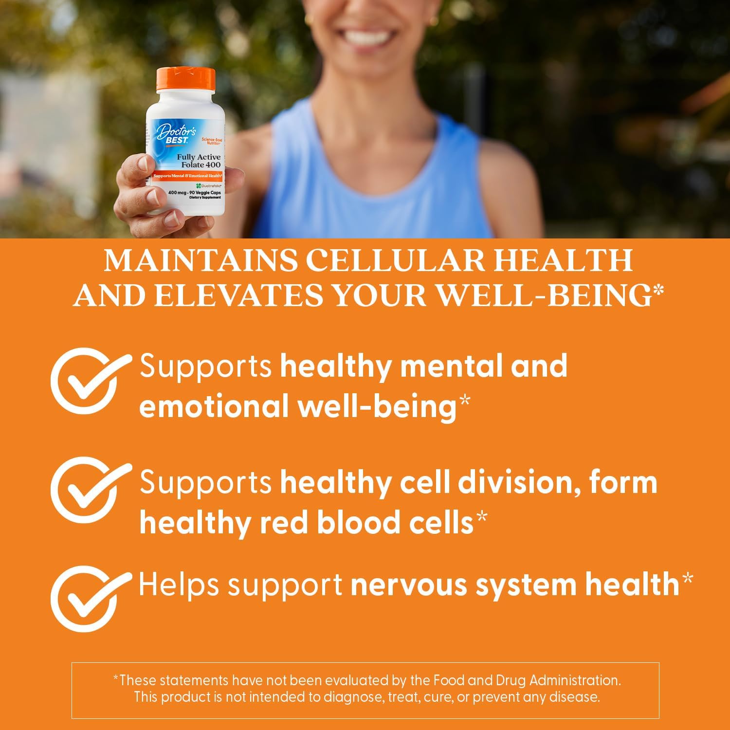 Doctor's Best Folato Activo con Quatrefolic 400 mcg, 90 cápsulas