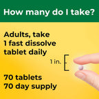 Nature Made Vitamina D3 5000 IU (125 mcg) Extra Strength, Comprimidos Bucodispersables Sin Azúcar, 70 Unidades
