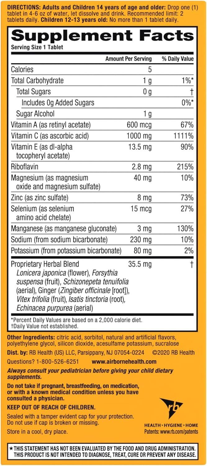 Airborne Zesty Orange Vitamina C 1000mg Efervescente - 36 Comprimidos