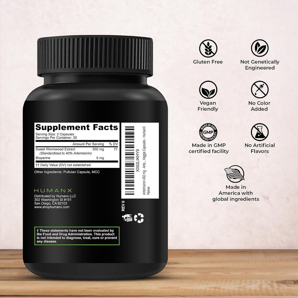 HUMANX Artemisinina 505 mg con Bioperina – Complemento alimenticio vegano