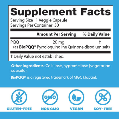 Doctor's Best PQQ con BioPQQ 20 mg - Suplemento de Pirroloquinoleína Quinona para la Salud Cerebral y Energía Mitocondrial - – Image 2