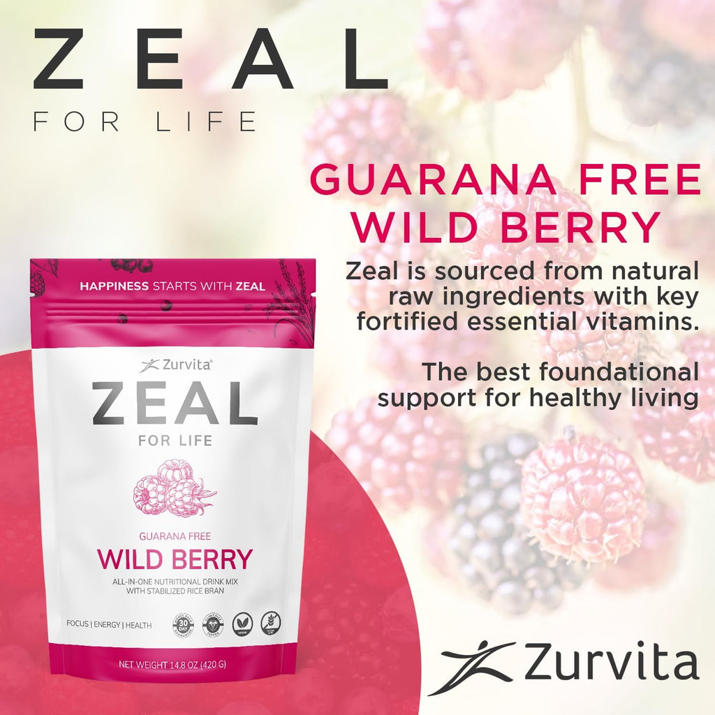 Zurvita - Zeal for Life Bolsa de Bienestar para 30 Días - Frutos Rojos Silvestres (Sin Guaraná) - Suplemento Nutricional