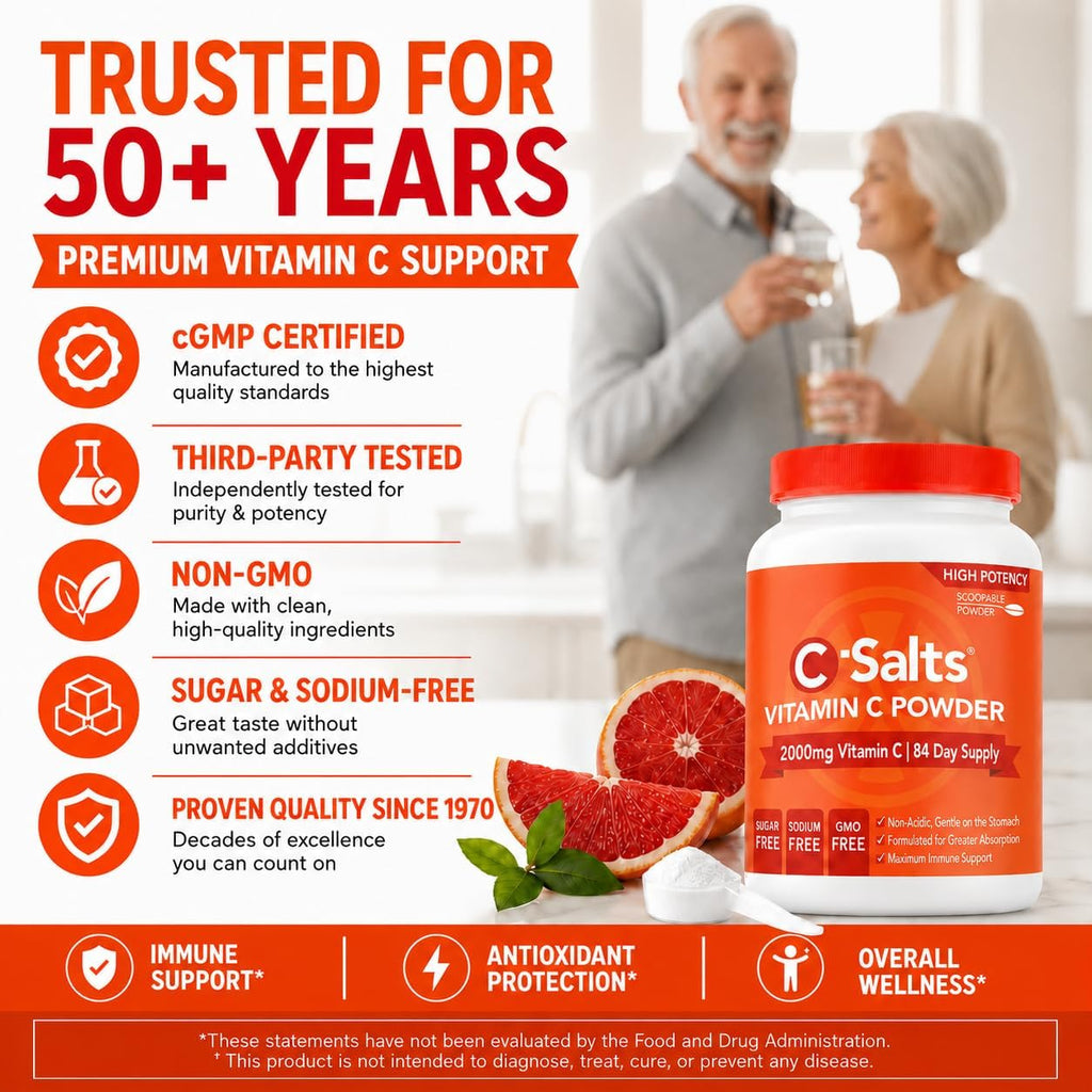 C-Salts Vitamina C en Polvo Tamponada - Sabor Naranja Sangre, 26 oz (735 g) - 272 Servicios
