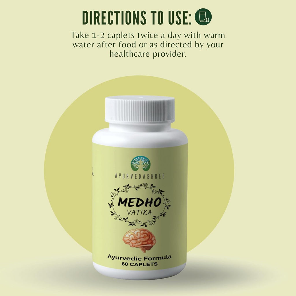 Ayurvedashree Medho Vatika 60 Comprimidos - Suplemento Herbal con 8 Hierbas Ayurvédicas