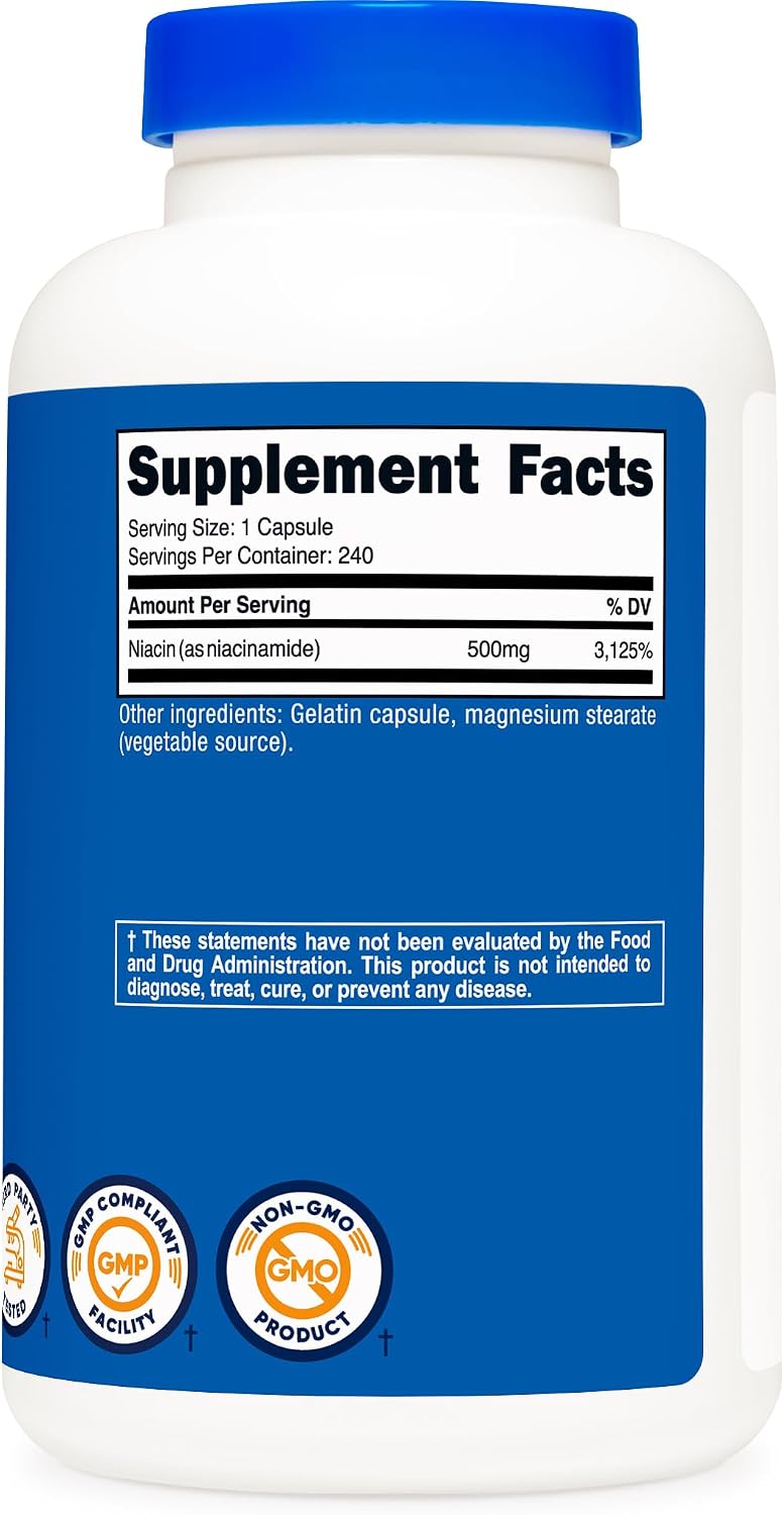 Nutricost Niacinamida (Vitamina B3) 500mg, 240 Cápsulas - Sin Enrojecimiento, No Transgénico, Sin Gluten