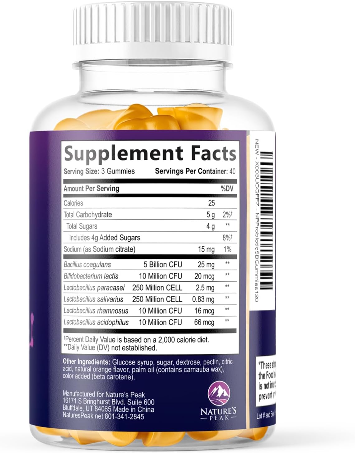 Nature's Peak Gomitas Probióticas – 6 Cepas, 5 mil millones UFC – Apoyo Digestivo e Inmune – 120 Gomitas