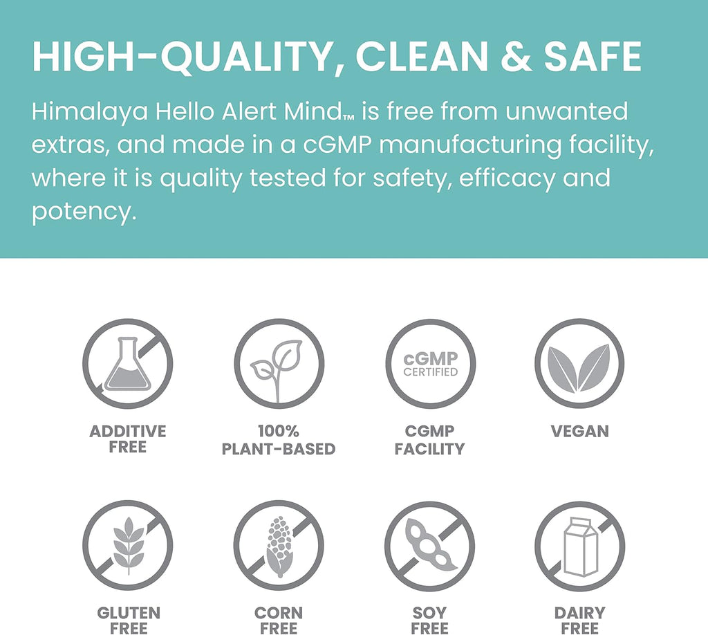 Himalaya Hello Alert Mind - Suplemento para Energía y Enfoque con L-Teanina, Ashwagandha, Bacopa, Vitamina B6 y B12 - 60 Cápsulas Veganas