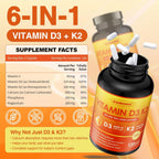 ZEBORA Vitamina D3 K2 5000 UI, 6 en 1 con Magnesio, Calcio, Fósforo y Vitamina C, 120 Cápsulas