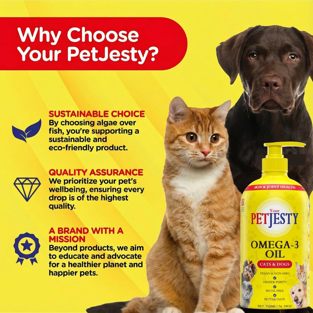 PetJesty Pure Omega 3 Oil - Suplemento Líquido de Omega 3 Vegano para Perros y Gatos (780 ml)