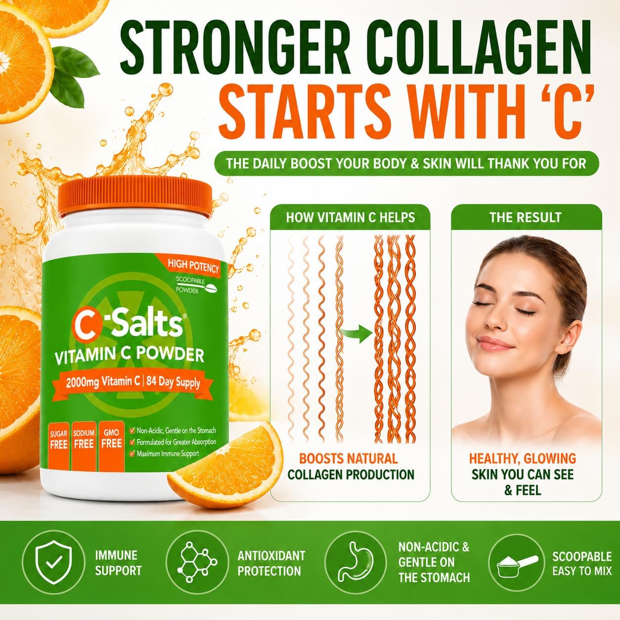 C-Salts Buffered Vitamin C Powder - Organic, 4000 mg Per Serving, 84 Servings - 227 g