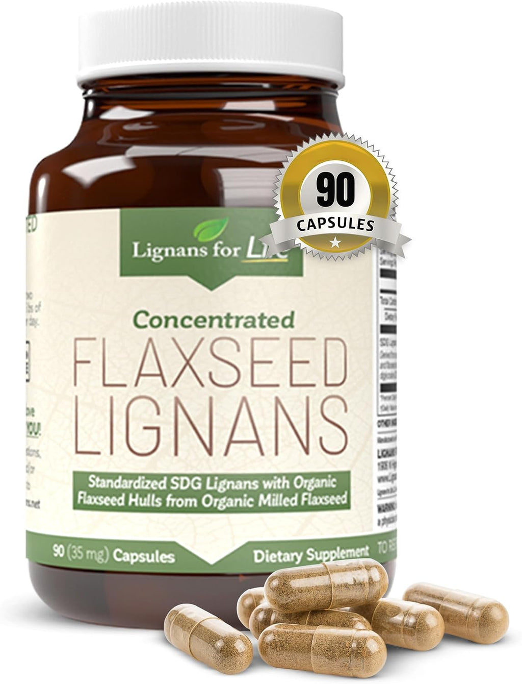 Lignans For Life Lignanos de Linaza - Suplemento Orgánico de Lignanos de Linaza para Perros y Personas, 15mg, 90 Cápsulas