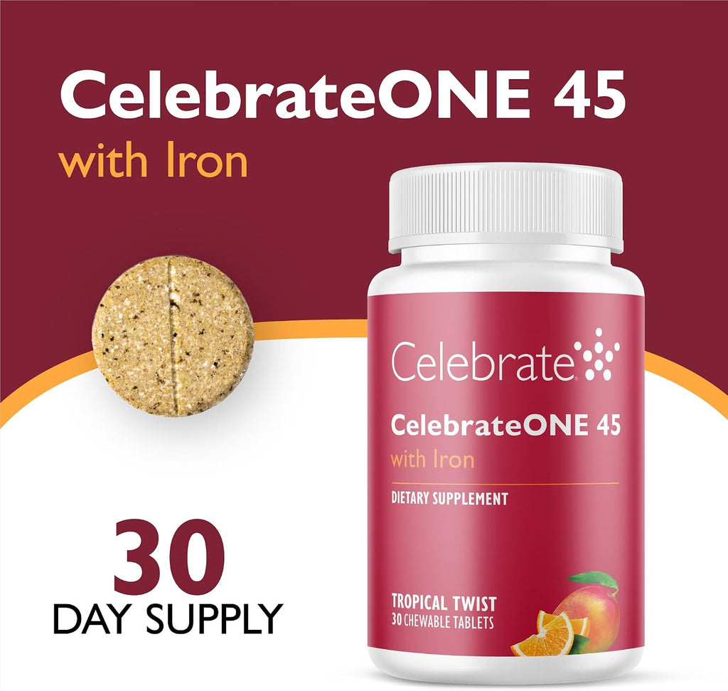 CelebrateONE 45 Multivitamínico Bariátrico con Hierro - Masticable Sabor Tropical - 30 Comprimidos