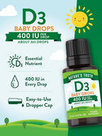 Nature's Truth Gotas de Vitamina D3 para Bebés | 400 UI | 9,2 mL | Vegetariano, Sin Gluten y No GMO