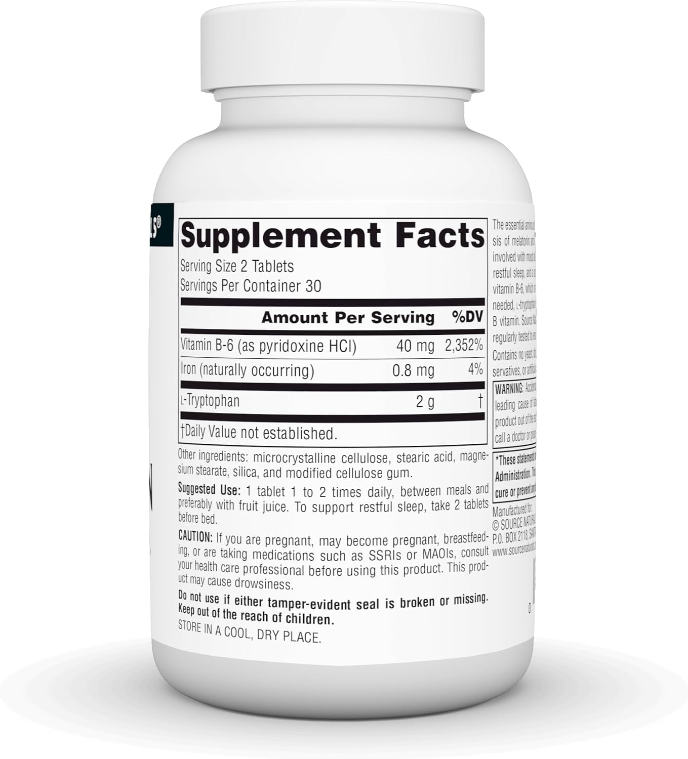 Source Naturals L-Triptófano con Vitamina B-6 - Apoyo al estado de ánimo, relajación y sueño - 1000mg - 60 comprimidos