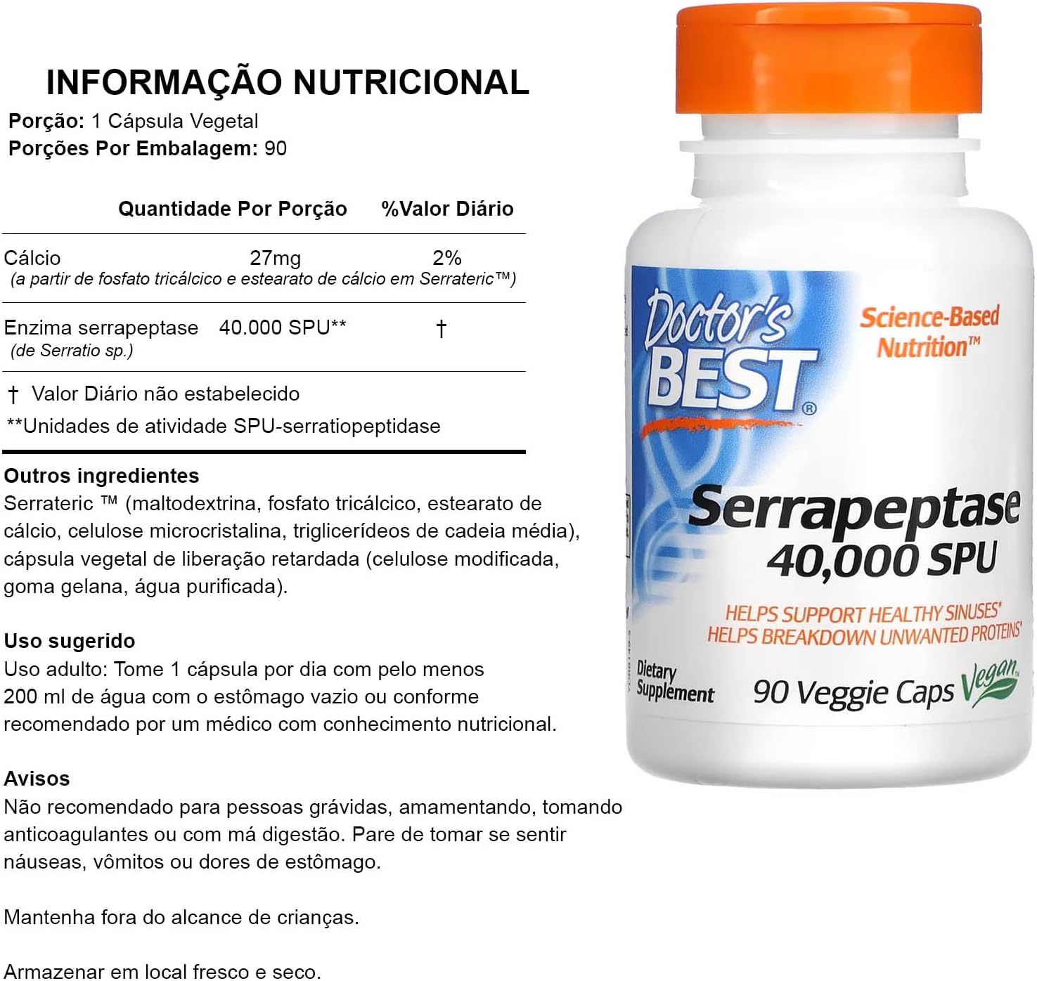 Doctor's Best Serrapeptase 40000 Unidades, 90 Cápsulas