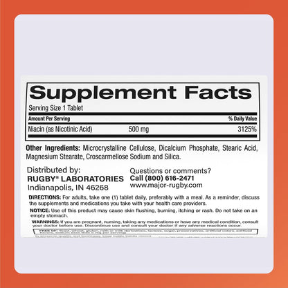 Rugby Niacina 500mg - Vitamina B3 - 1.000 – La niacina contribuye al metabolismo energético normal. – Image 6