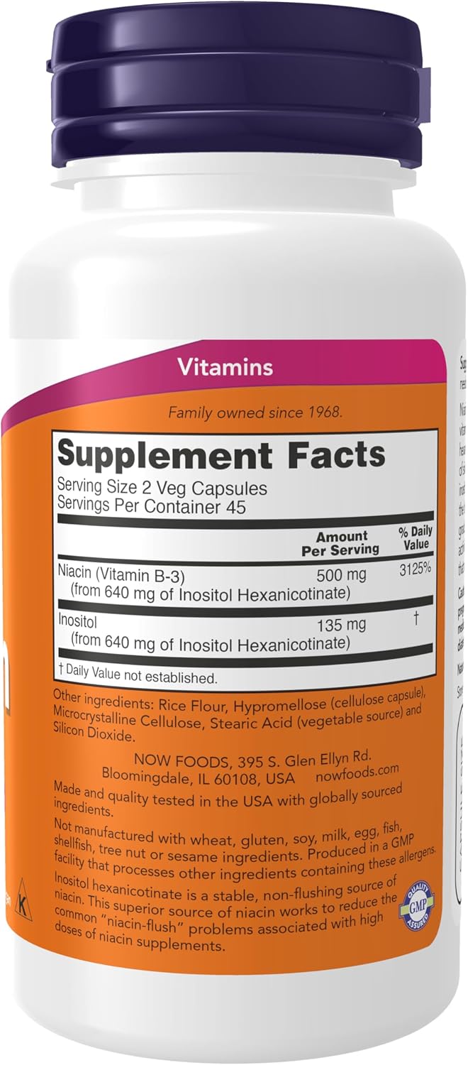 Niacina (Vitamina B3) 250 mg Flush-Free - 90 Cápsulas Veganas - NOW Foods