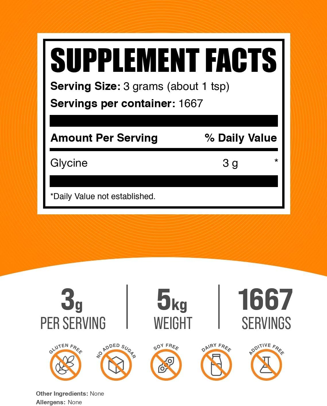 BulkSupplements.com Glycine Powder - Amino Acid Supplement for Liver & Immune System - Unflavored, Gluten Free - 1000mg Per Serving, 5 (5 kg) Pack