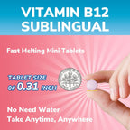 Vitalibre Vitamina B12 Sublingual 5000 mcg, Metilcobalamina, Forma Bioactiva, Vegano, 180 Comprimidos de Disolución Rápida, Sabor Melocotón Natural