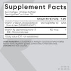 Sports Research Vitamina D3 + K2 con Aceite de Coco - 5000 UI (125 mcg) D3 Vegana + 100 mcg K2 MK-7 - 30 Cápsulas Blandas