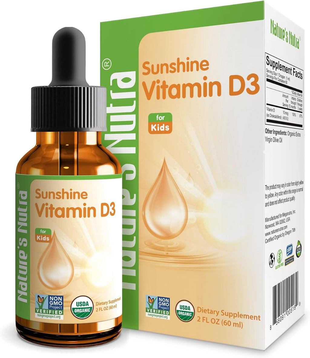 Nature's Nutra Sunshine Vitamina D3 400IU, Gotas Líquidas para Bebés y Niños, 60 ml