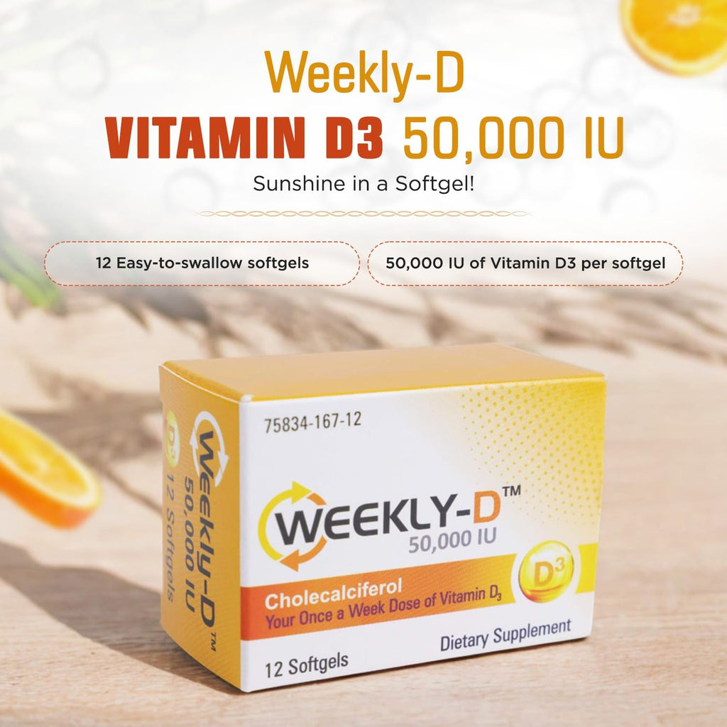 Nivagen Weekly-D Vitamina D3 50.000 IU (Colecalciferol) - Softgels Semanales de Alta Potencia - 12 Softgels