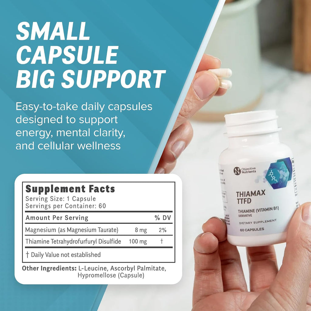 Objective Nutrients Thiamax TTFD Tiamina B1 100mg con Magnesio - 60 Cápsulas