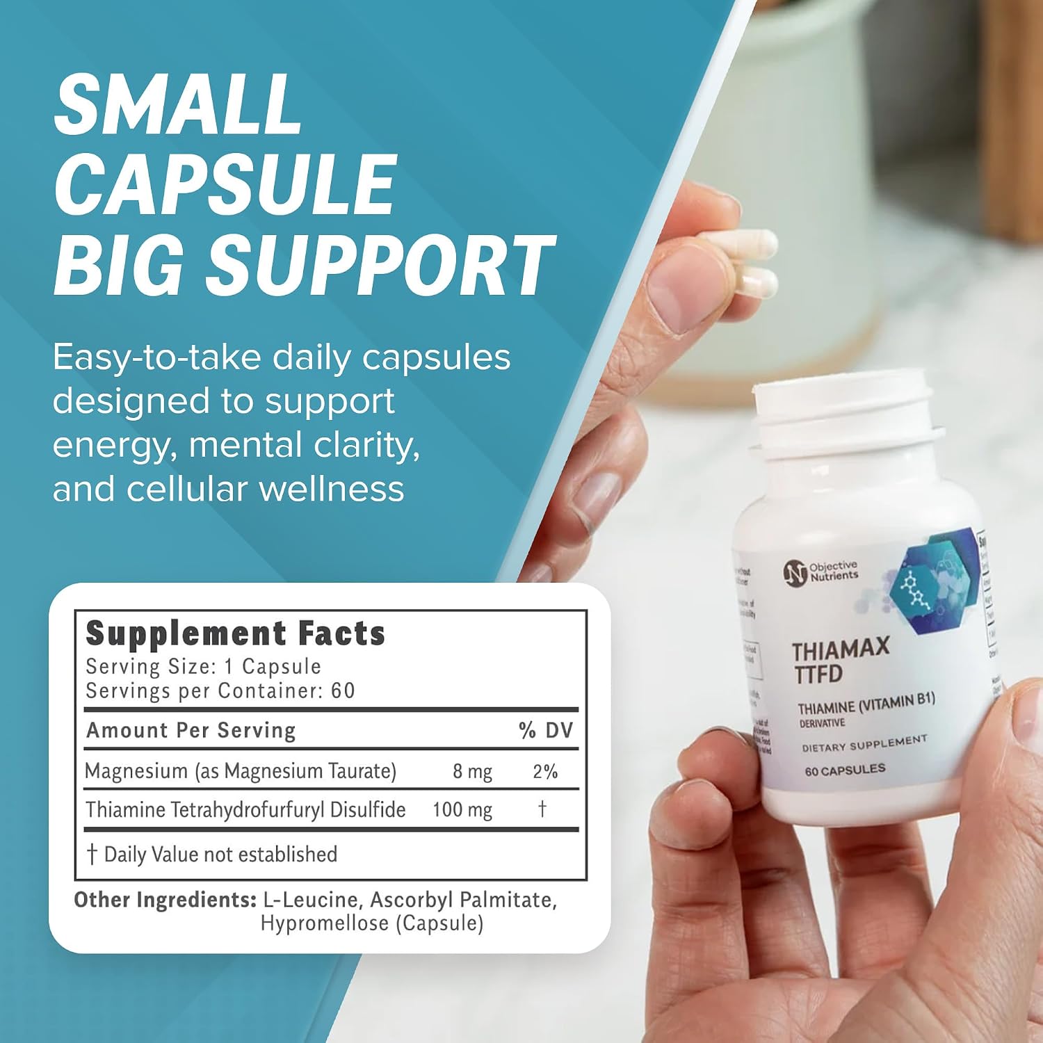 Objective Nutrients Thiamax TTFD Tiamina B1 100mg con Magnesio - 60 Cápsulas