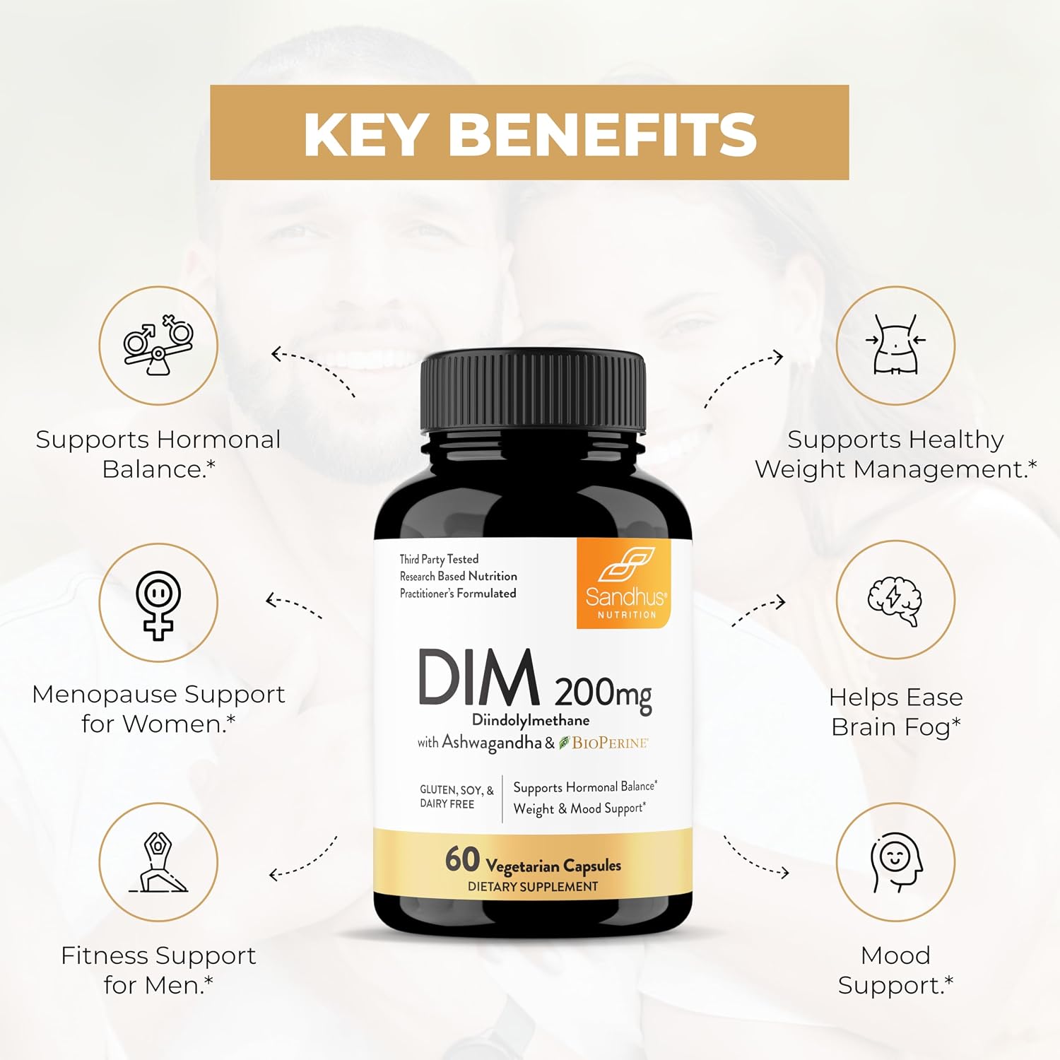 Sandhu's DIM 200 mg - 60 Cápsulas - Diindolilmetano con Ashwagandha y Bioperina