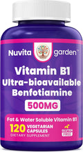 Vitamina B1 500mg con Benfotiamina - Biodisponible, No-GMO, Sin Gluten, 120 Cápsulas Vegetales