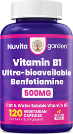Benfotiamine 500mg - Tiamina Liposoluble Vitamina B1 - 120 Cápsulas (2 Meses)