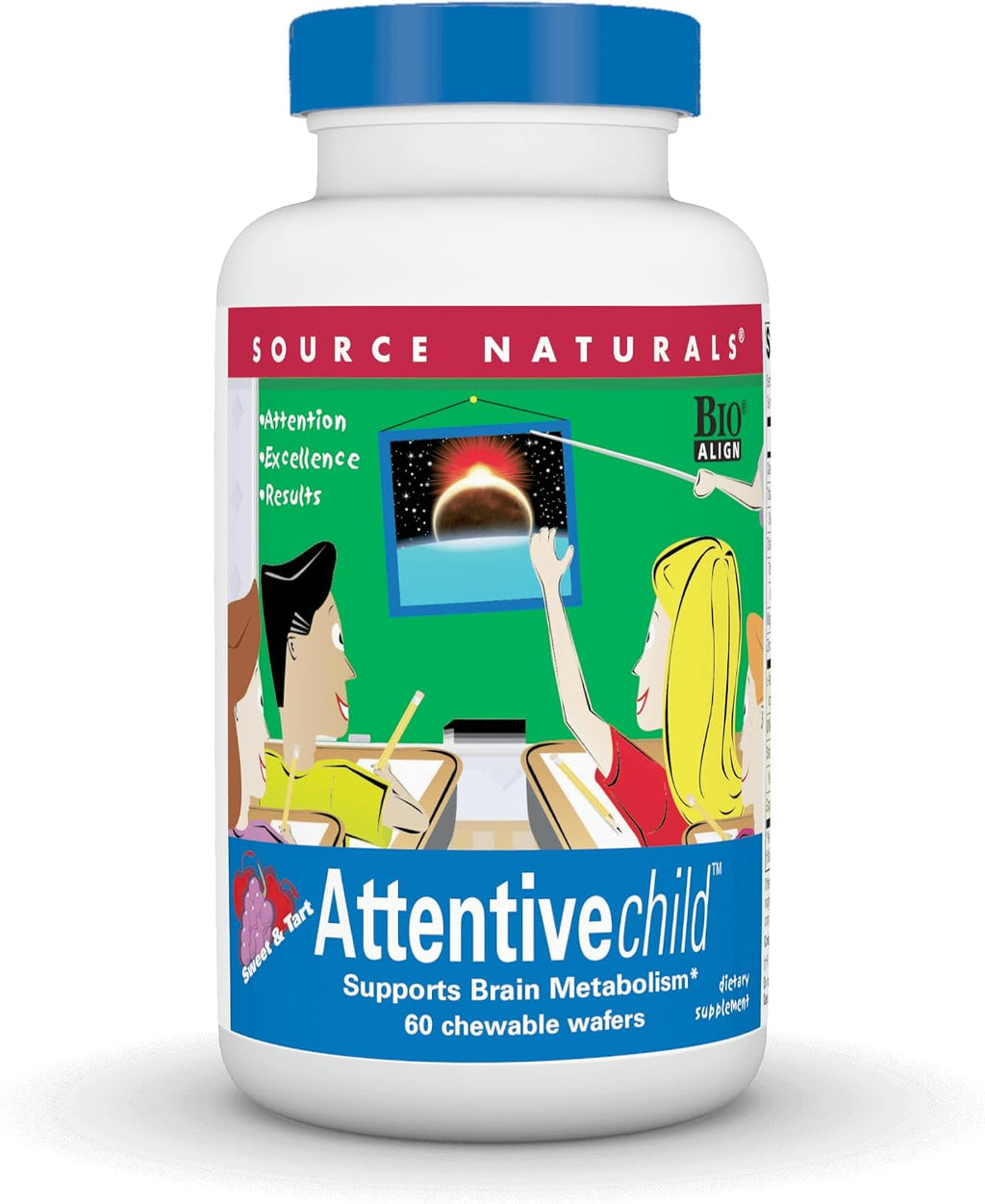 Source Naturals Attentive Child - Cognitive Support for Kids with DMAE, Magnesium, Zinc & Grape Seed Extract - 60 Chewable Wafers