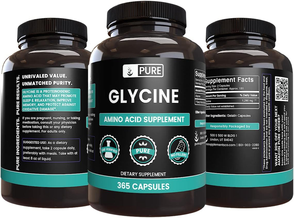 PURE ORIGINAL INGREDIENTS Glicina (365 Cápsulas) - Sin Magnesio, Sin Rellenos, Siempre Puro